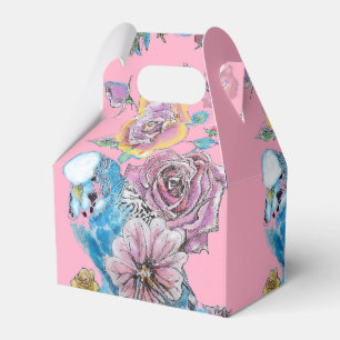 Budgie Wedding Cake Favor Box Pink Roses