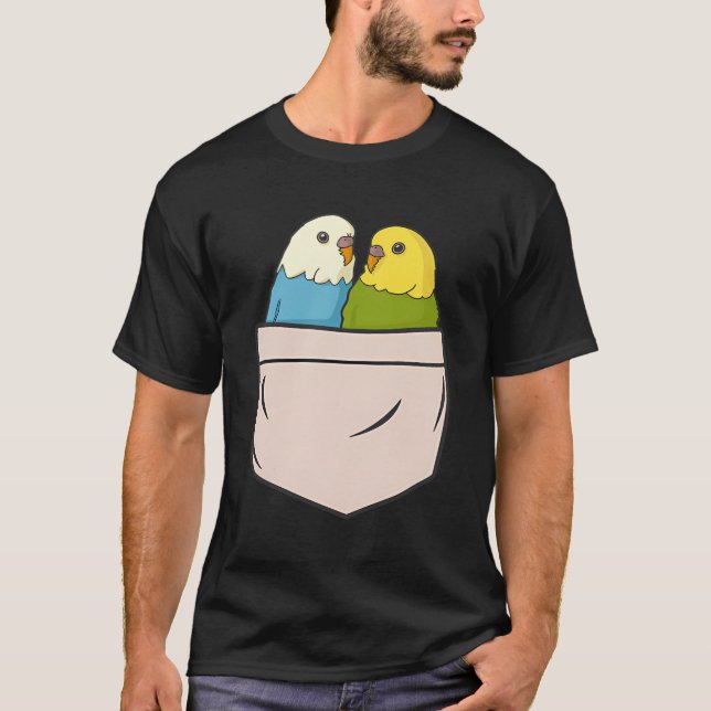 Budgies In Chest Pocket Bird Parakeet Funny Welli T-Shirt (Front)
