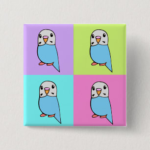 Budgies Pop Art 15 Cm Square Badge
