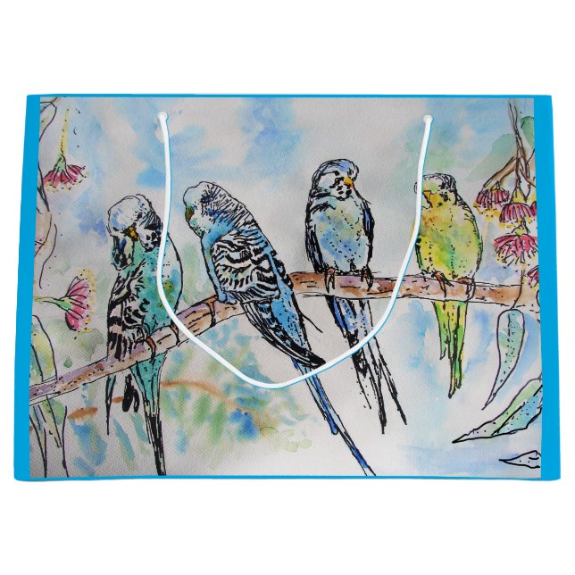 Budgies Watercolour Gum Tree budgie bird Gift Bag (Front)