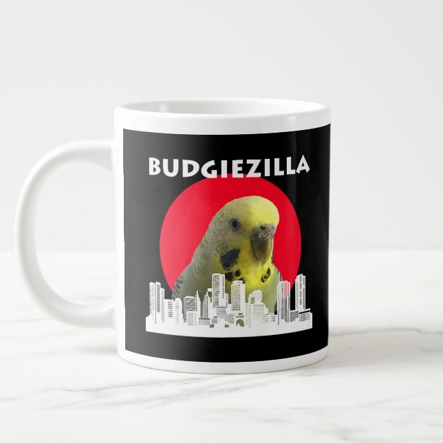 Budgiezilla Budgie Bird Budgerigar Parakeet Parrot Large Coffee Mug (Left)