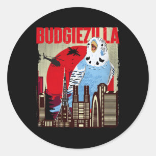 Budgiezilla Parakeet Budgie Budgerigar Bird Classic Round Sticker