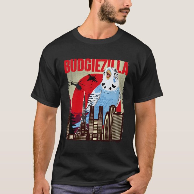 Budgiezilla Parakeet Budgie Budgerigar Bird T-Shirt (Front)