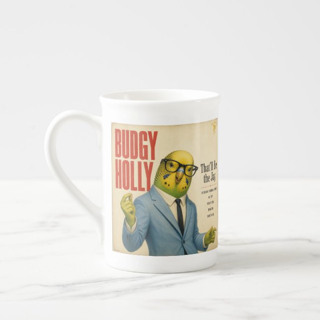 Budgy Holly Album: a Parody Bone China Mug (Left)