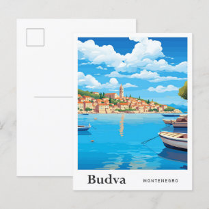 Budva Montenegro Art Vintage Travel Illustration Postcard