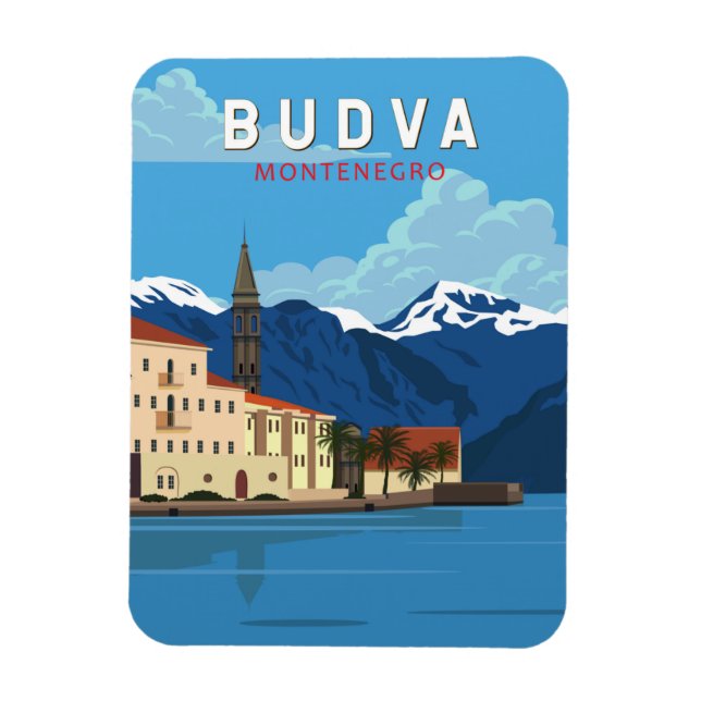 Budva Montenegro Retro Travel Art Vintage  Magnet (Vertical)