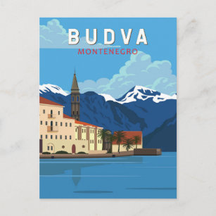 Budva Montenegro Retro Travel Art Vintage Postcard