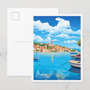 Budva Montenegro vintage travel illustration Postcard