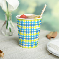 Bue and Yellow Gingham Party Paper Cups
