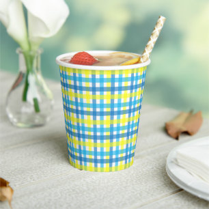 Bue and Yellow Gingham Party Paper Cups