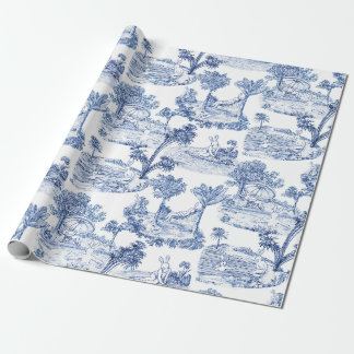 Bue Easter Bunny Toile Wrapping Paper