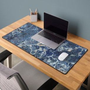 Bue Gray Black Marble & Beige Veins Desk Mat