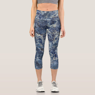 Bue Grey Black Marble & Beige Veins Capri Leggings