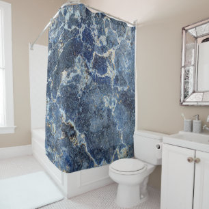 Bue Grey Black Marble & Beige Veins Shower Curtain