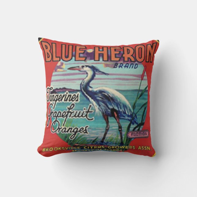 Bue Heron label Pillow (Front)