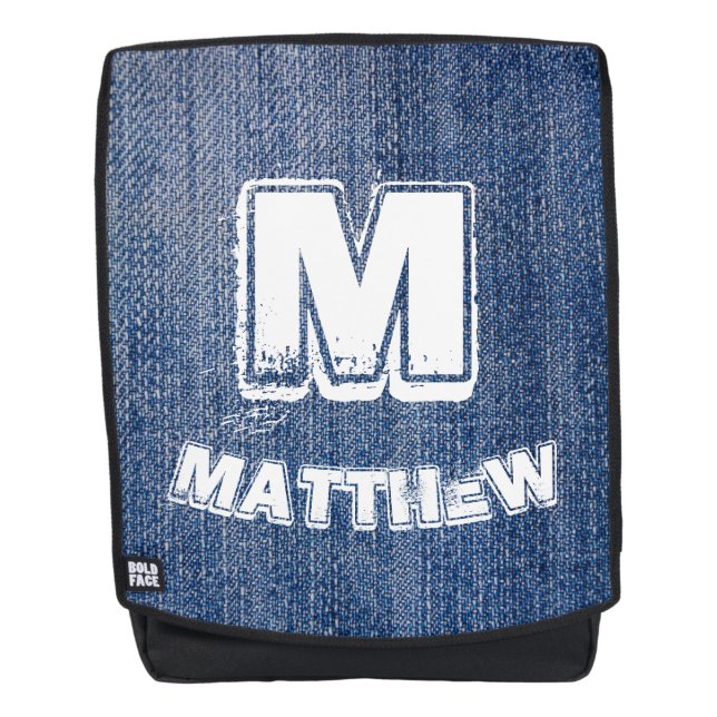 Bue Jeans White Monogram And Name Personalised Backpack (Front)