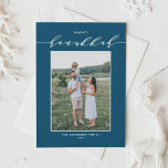 Bue Modern Mix Typography Happy Hanukkah Photo Holiday Card<br><div class="desc">Happy Hanukkah! Send Hanukkah wishes to family and friends with this customisable modern Hanukkah card. It features an elegant script and simple typography. Personalise this photo Hanukkah card by adding names and a photo. This blue Hanukkah card is available on other cardstock and colours.</div>