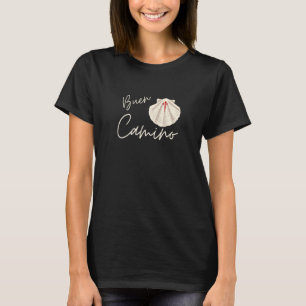 Buen Camino Large Scallop Shell Cross Red Typograp T-Shirt