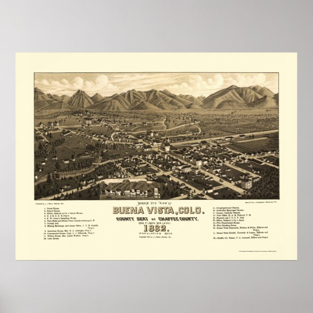 Buena Vista, CO Panoramic Map - 1882 Poster (Front)