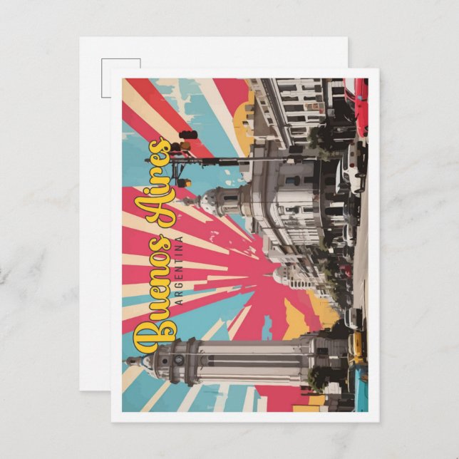 Buenos Aires Argentina Pop Art Travel Illustration Postcard (Front/Back)