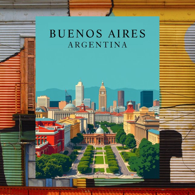 Buenos Aires, Argentina Retro Travel Art Postcard (Buenos Aires, Argentina  Travel Postcard)