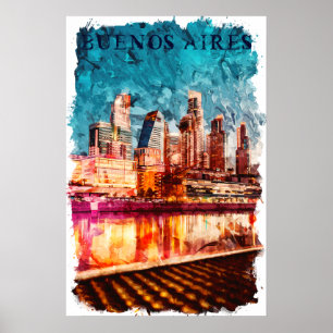 Buenos Aires Argentina Skyline by Night City View Poster