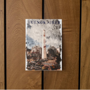 Buenos Aires Argentina Skyline Watercolor Postcard