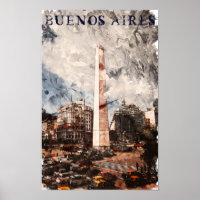 Buenos Aires Argentina Skyline Watercolor