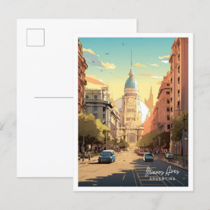 Buenos Aires Argentina Vintage Travel Illustration Postcard