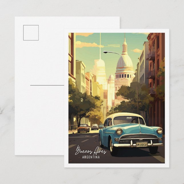 Buenos Aires Argentina Vintage Travel Illustration Postcard (Front/Back)