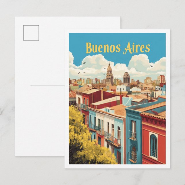 Buenos Aires Argentina Vintage Travel Illustration Postcard (Front/Back)