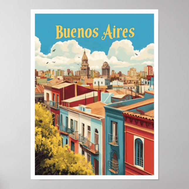 Buenos Aires Argentina Vintage Travel Illustration Poster (Front)