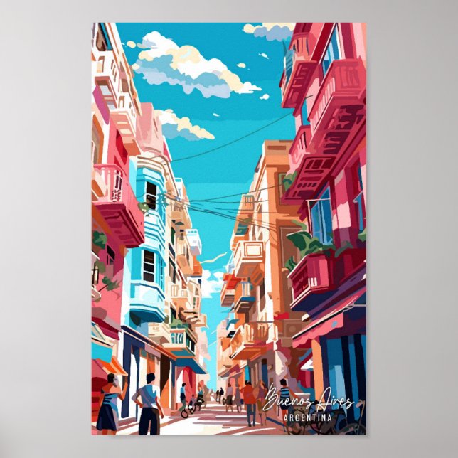 Buenos Aires Argentina vintage travel illustration Poster (Front)