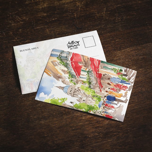 Buenos Aires Argentina Watercolor Postcard (Creator Uploaded)