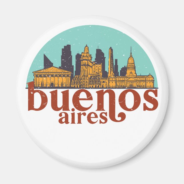 Buenos Aires Retro City Skyline Cityscape Art Magnet (Front)
