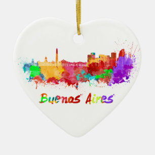 Buenos Aires skyline in watercolor Ceramic Tree Decoration