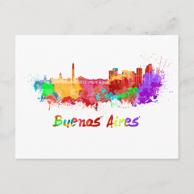 Buenos Aires skyline in watercolor Postcard (Front)