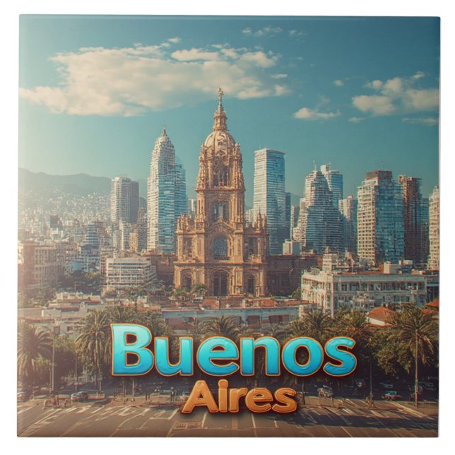 Buenos Aires Skyline With Historic Cathedral Tile (Front)