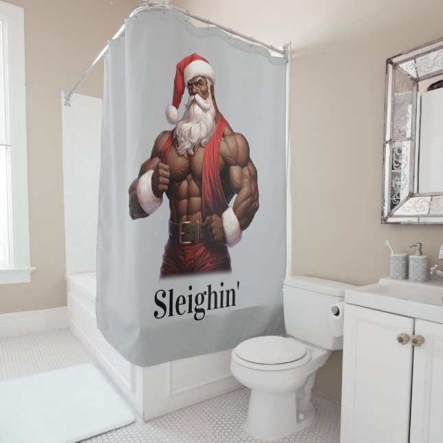 Buff African American Santa Workout Muscles Gym Shower Curtain (In Situ)