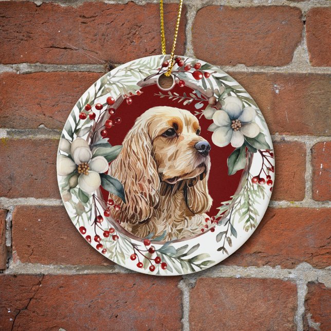 Buff American Cocker Spaniel Rustic Wreath Ceramic Tree Decoration (Creator Uploaded)