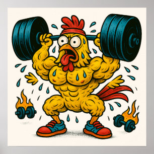Buff Chicken Lifting Weights Poster