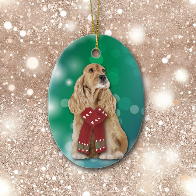 Buff Cocker Spaniel Dog Bokeh Christmas   Ceramic Tree Decoration (Creator Uploaded)