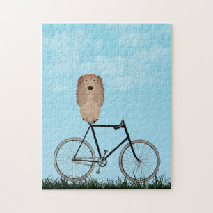 Buff Cocker Spaniel Dog Sitting on Vintage Bicycle Jigsaw Puzzle