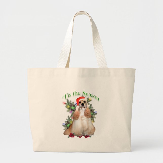 Buff Cocker Spaniel 'Tis the Season  Large Tote Bag (Front)