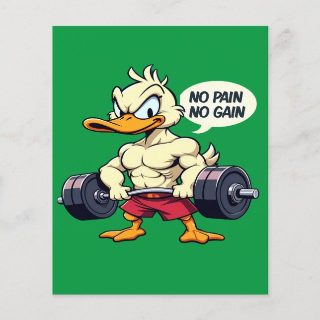 Buff Duck No Pain No Gain Gym Workout Cartoon (Front)