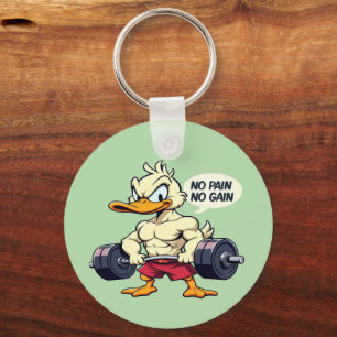 Buff Duck No Pain No Gain Gym Workout Cartoon Key Ring