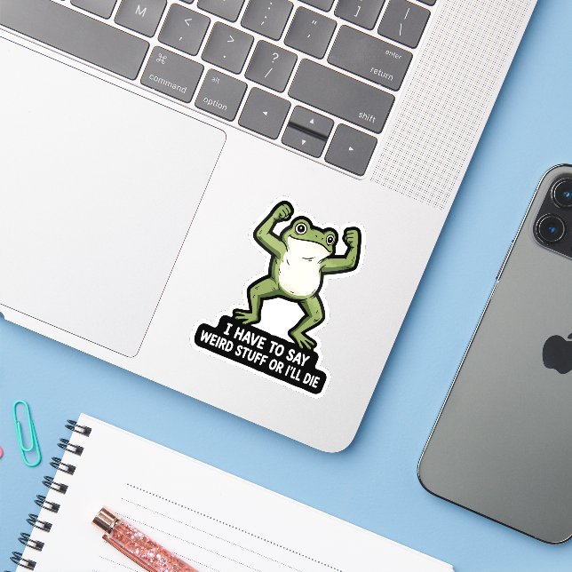 Buff Frog Weird Stuff Social Anxiety Humour Quote (Laptop w/ iPhone)