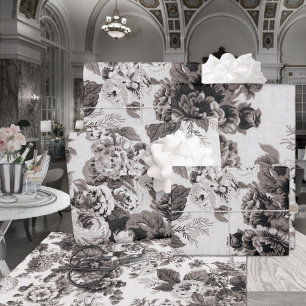 Buff Grey Brown Tone Vintage Floral Toile Wrapping Paper