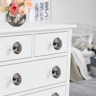 Buff Grey Taupe Vintage Floral Toile No.1 Ceramic Knob