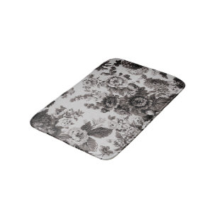 Buff Grey Taupe Vintage Floral Toile No.3 Bath Mat